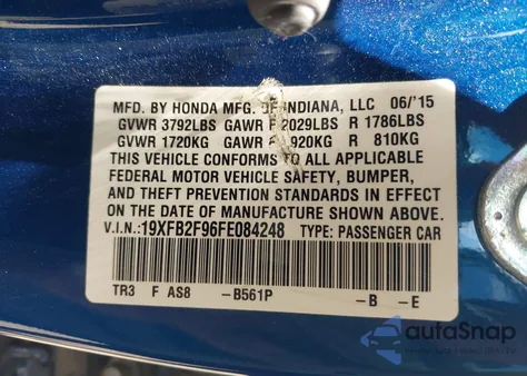 2015 Honda Civic Ex-L from USA, damaged, VIN 19XFB2F96FE084248
